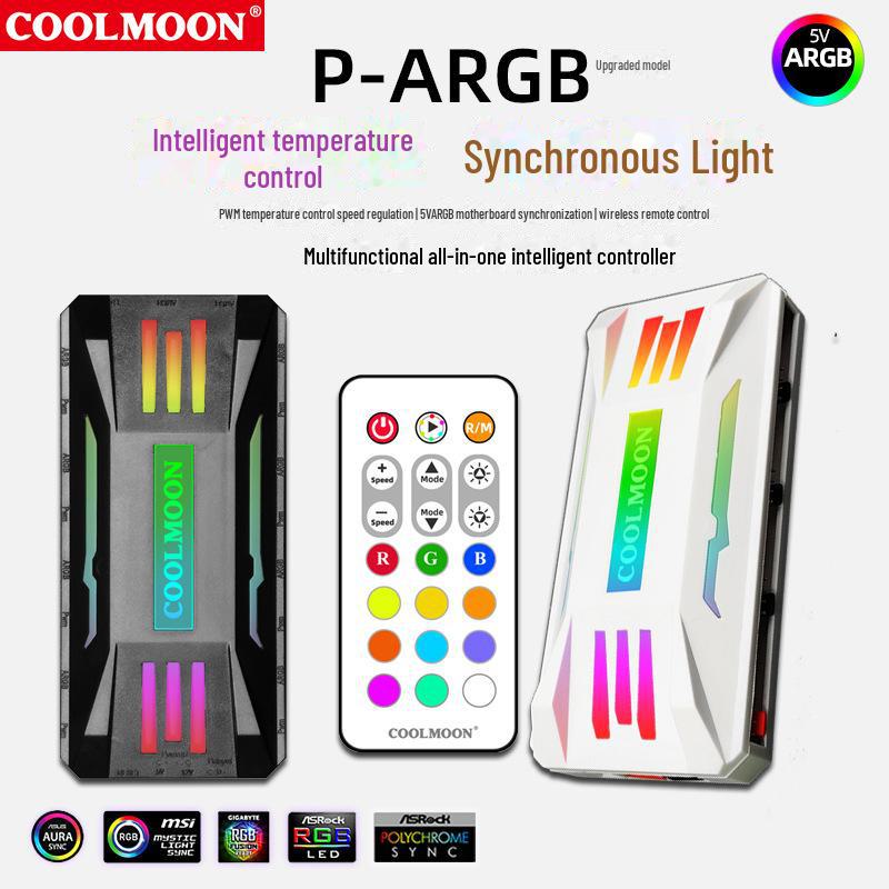 5V 3-pin ARGB Sync Fan Controller with PWM Temperature Control & Wireless Remote
