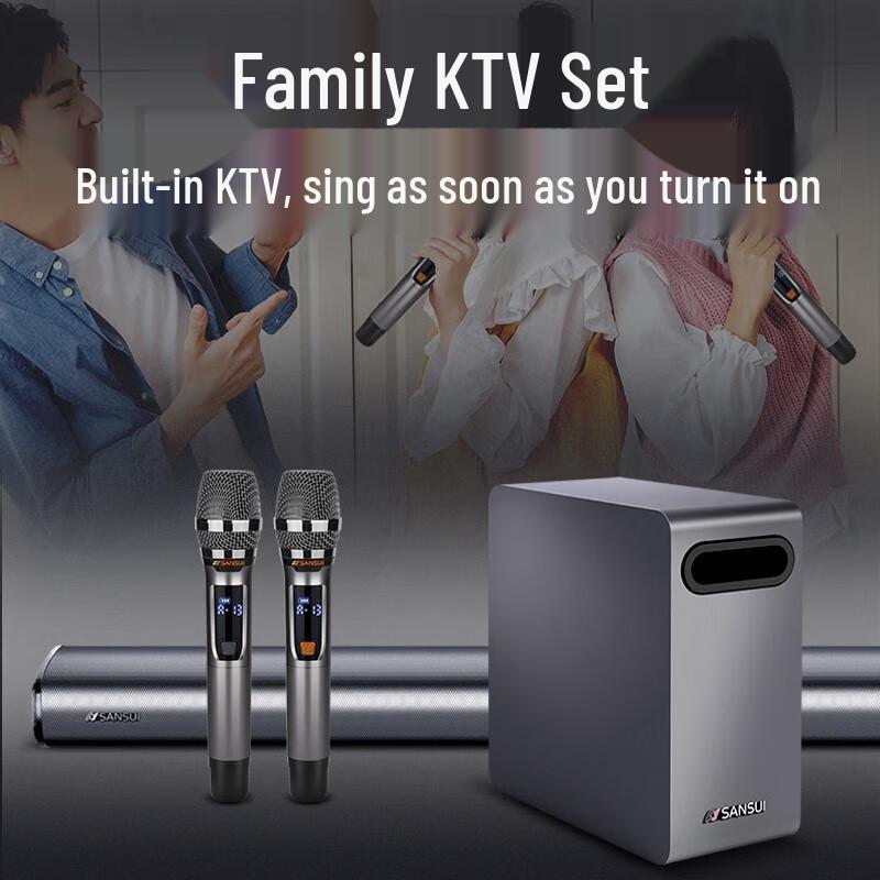 SANSUI DV-93B Home KTV Soundbar System with Subwoofer & Mic