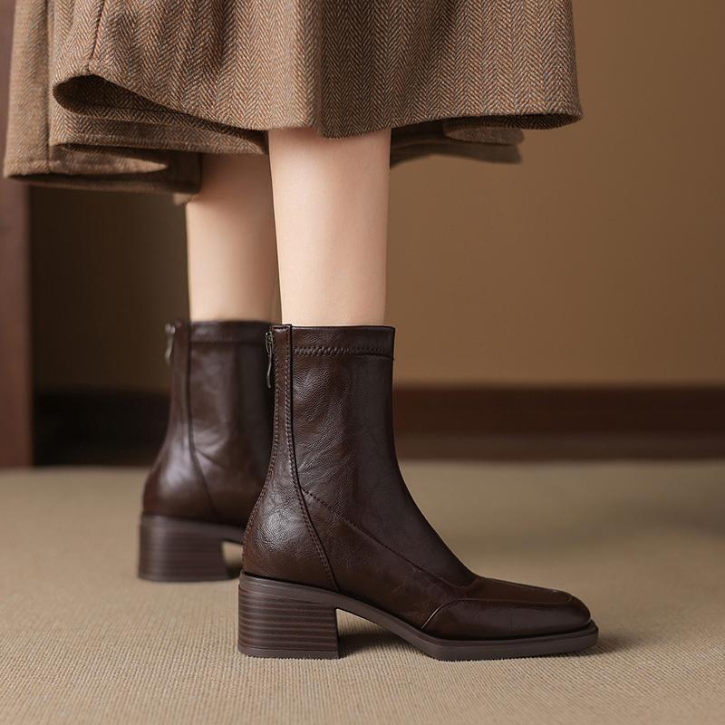 Krazing Pot Microfiber Winter Square Toe Modern Size 33 Boots Size 43 Zipper Fashion Ankle Boots