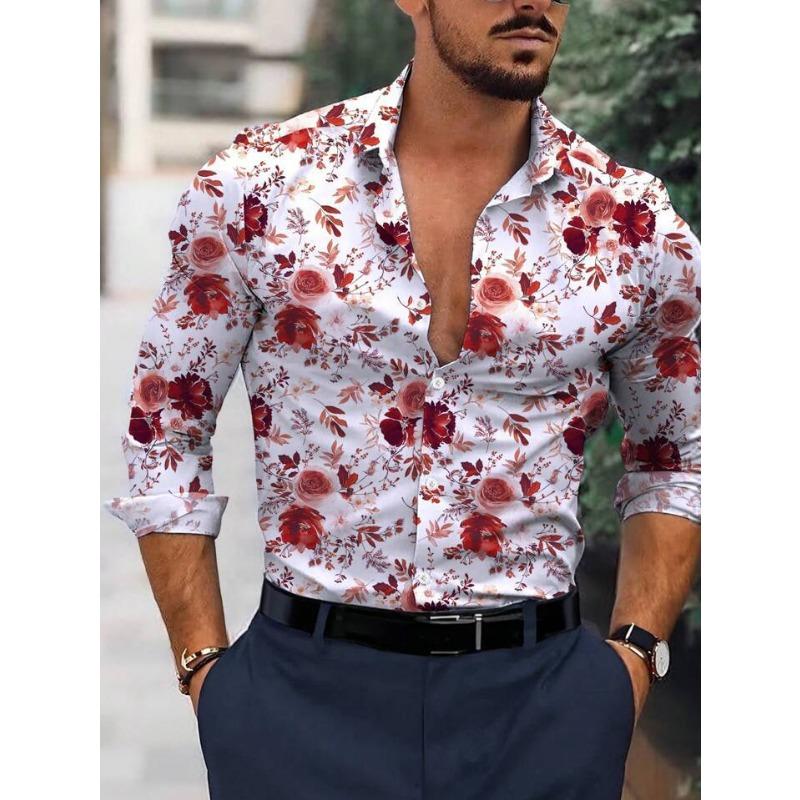 Men S Long Sleeve Floral Print Casual Stretch Shirt