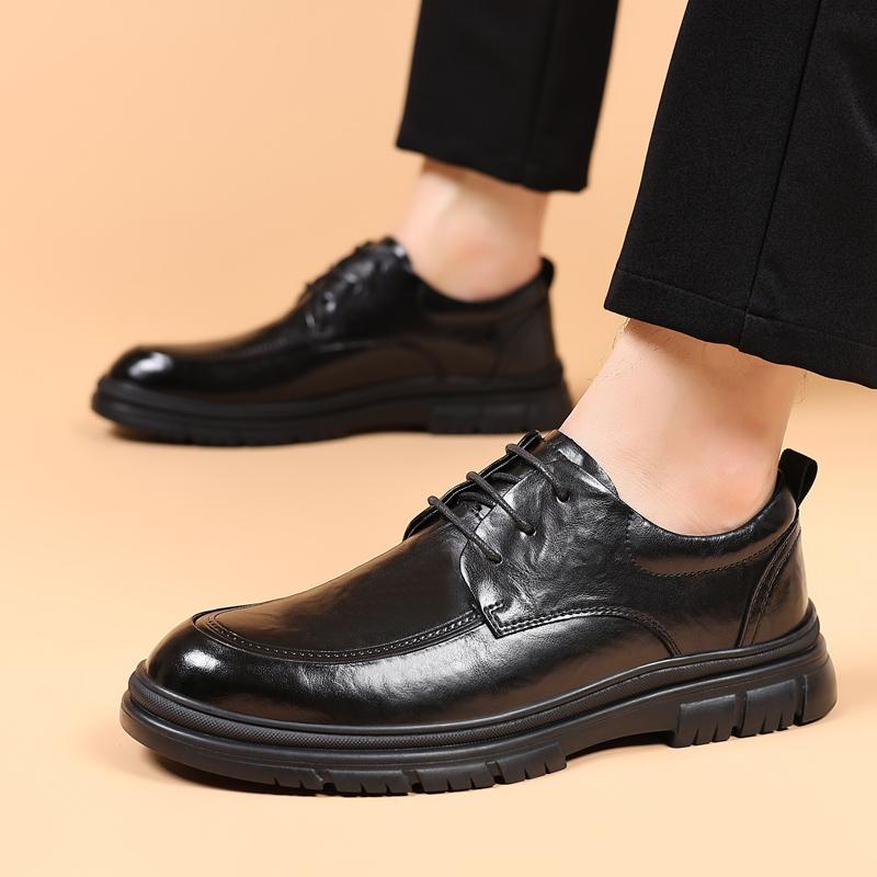 Genuine Leather Lace Up Luxury Shoes Black Dress Shoes Gentleman Oxford Shoes with Thick Soles for Men Shoes Mens Casual Shoes