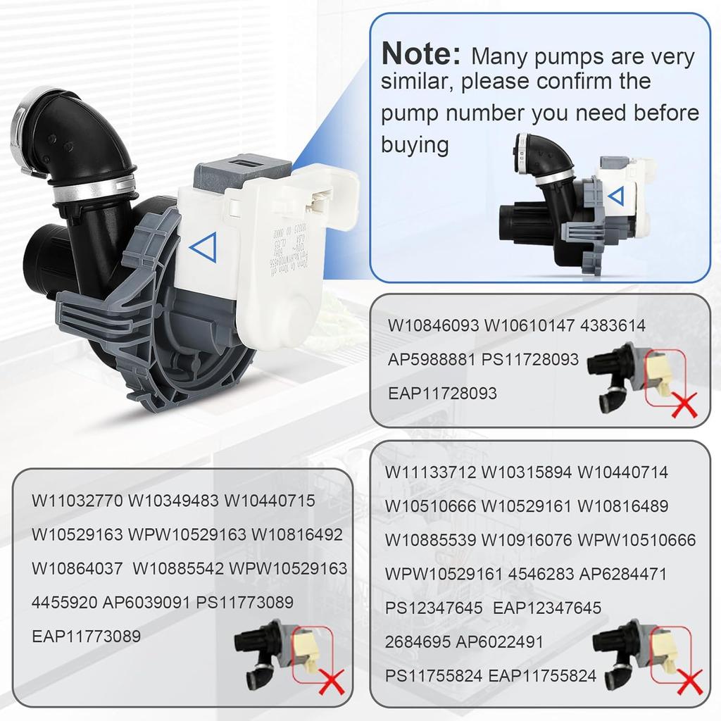 W11084656, W10805387, W10854710 Dishwasher Motor and Pump Assembly, Compatible With kenmore, kitchenAid, whirlpool, amana, ikea Dishwasher Replaces