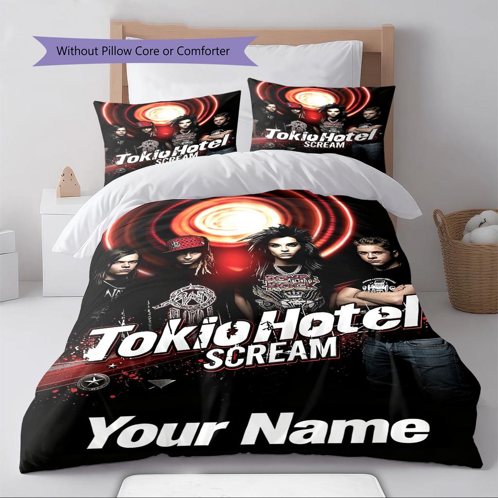 Name Custom Tokio Hotel Pattern Bedding Set Quilt Cover Pillowcase Home Decor Gift (1 * Duvet Cover + 2 * Pillowcase, Without Core)