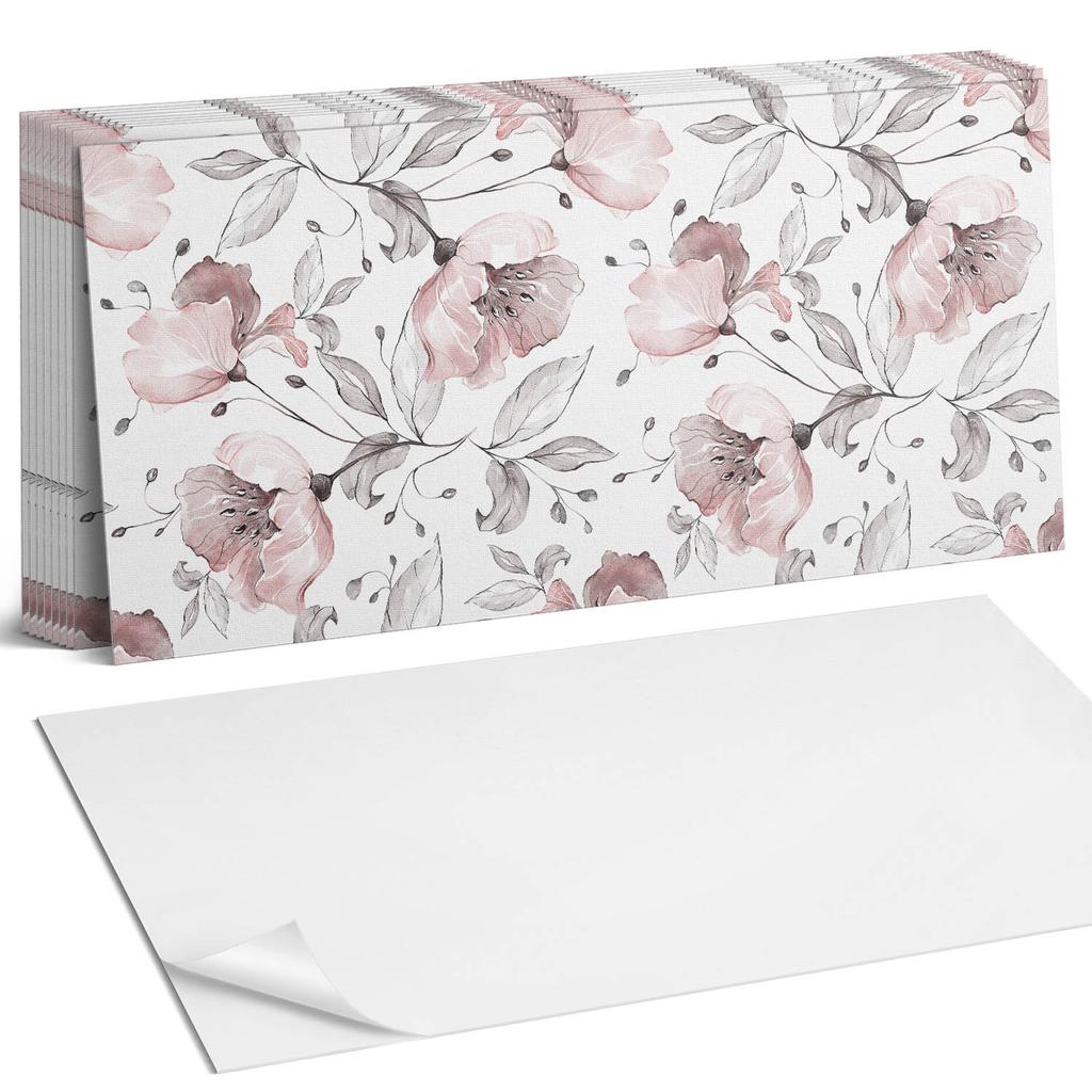 Azulejos de Vinilo Autoadhesivos con Impresión para Sala de Estar Patrón Floral Acuarela 10X40X20 Cm