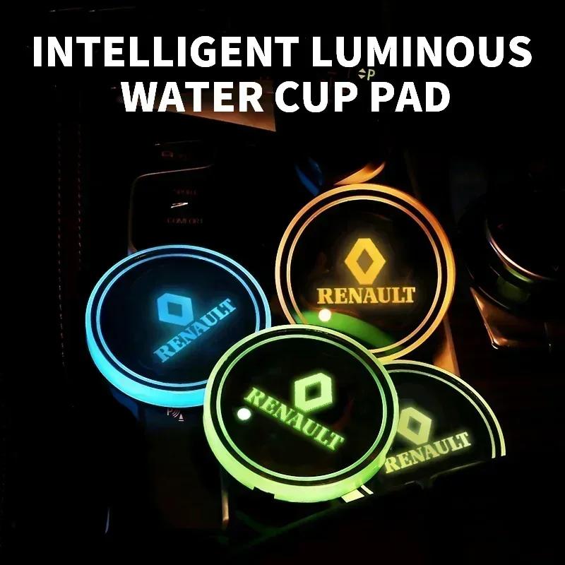 Interior Stickers For Renault RS Koleos Captur Kadjar Megane Clio 4 LED Holder Lights USB Rechargeable Cup Mat 7 Color-Changing