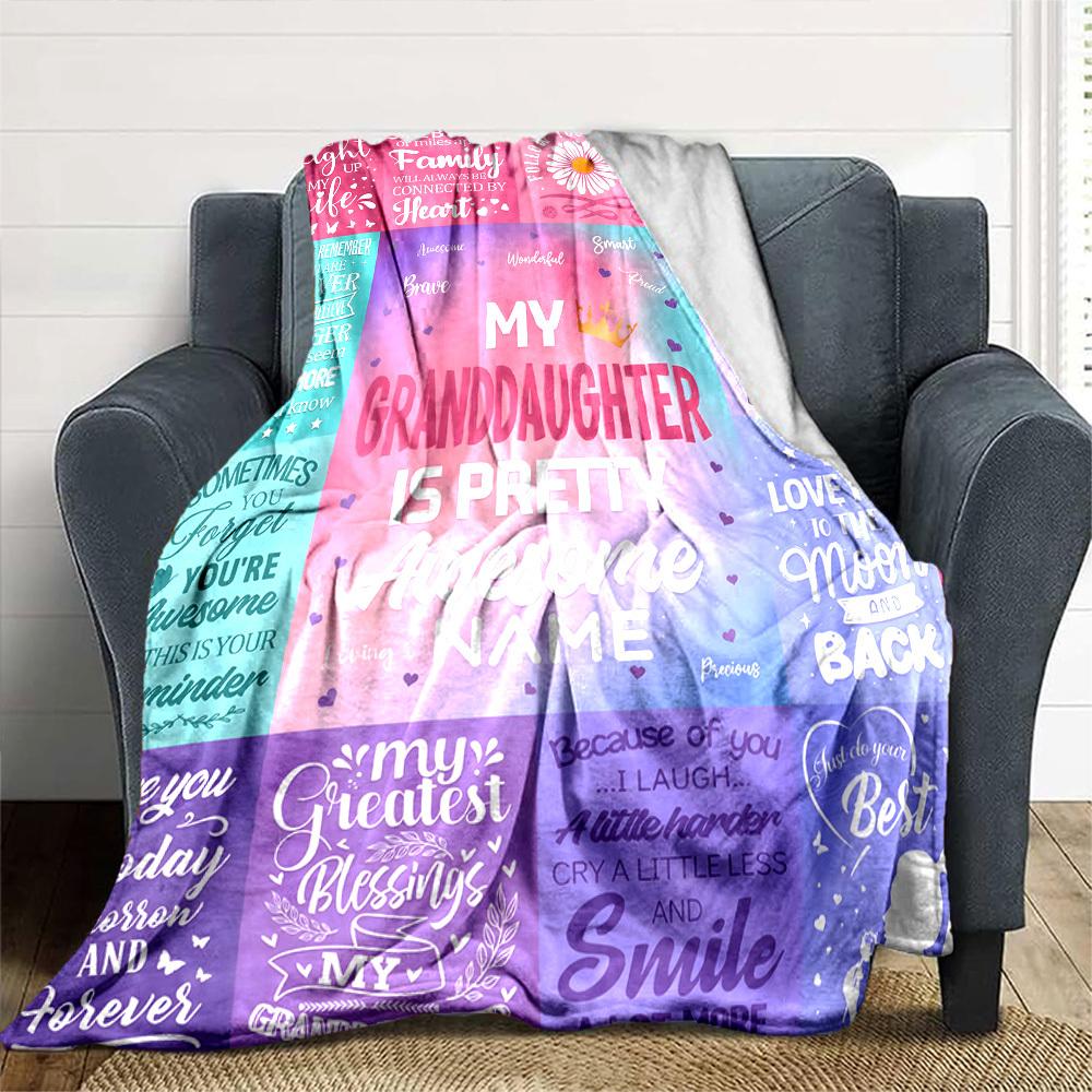 Granddaughter Love Quotes Gift Customizable Blanket Customize Your Name Durable Comfort Perfect For Sofa Couch Office Bed Picnics Allseason Use Modern