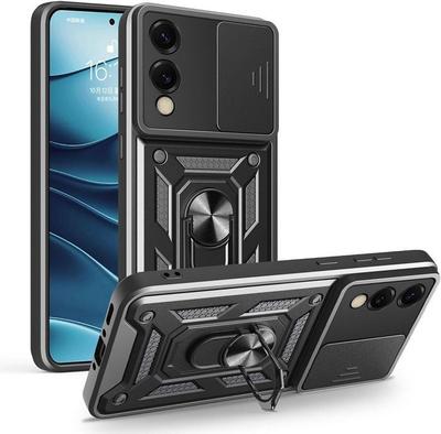 Etui ochronne - BOOLING - dla Samsunga Galaxy S25 Edge - Czarne - Wstrząsoodporne - Przesuwana ochrona aparatu z pierścieniem
