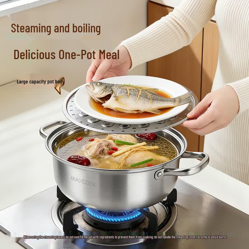 MAXCOOK 28cm Stainless Steel Single-Layer Steamer Pot