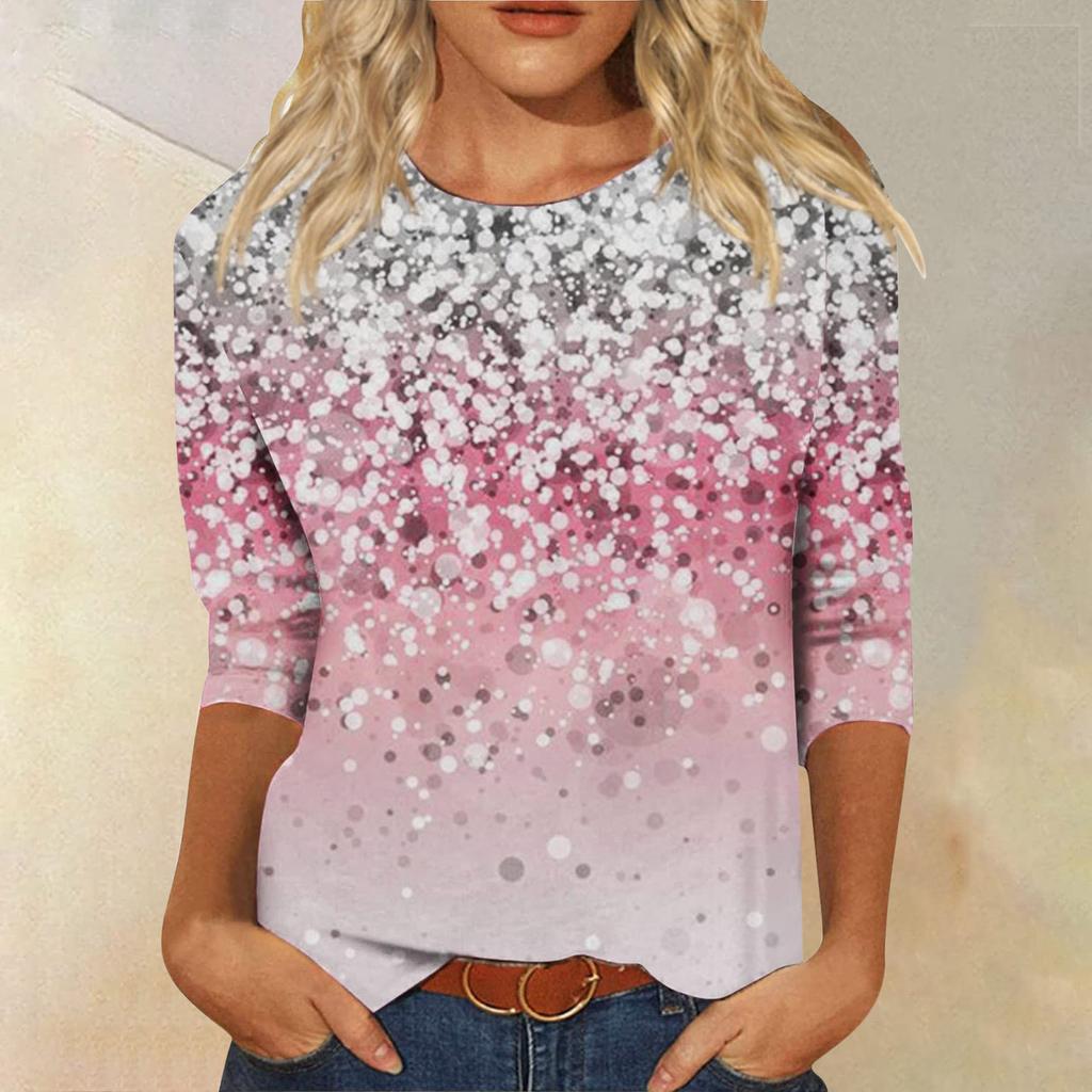 Vår och Höst Rundhals Blommönster 3D Kreativ Personlig Färgglad Tryckt Topp Trendig Casual Långärmad Dam T-shirts