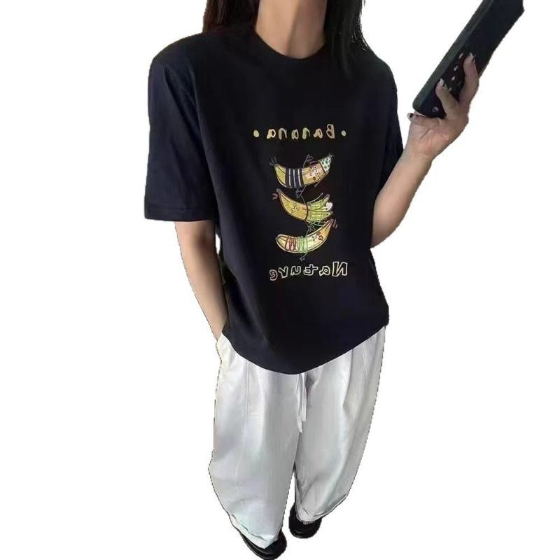 Damen Cartoon Banane Rundhals Kurzarm T-Shirt, Ein modisches, lockeres und lässiges Oberteil für den Sommer