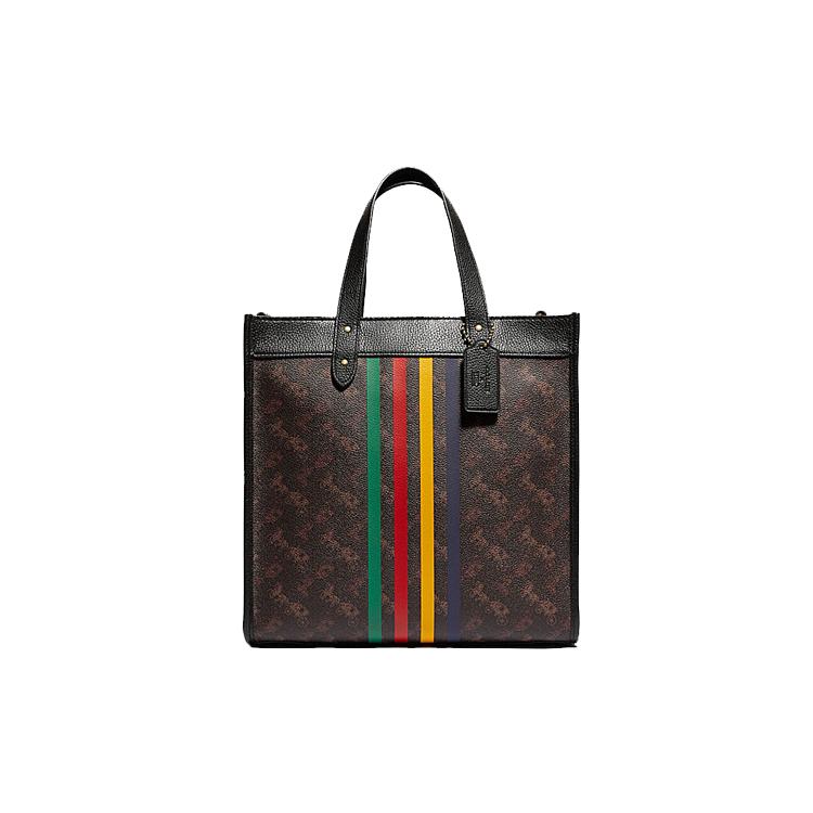 

New COACH Cow Leather Tote Bag, Shopping Bag, Shoulder Bag, Crossbody Bag, Handbag Tubas Women s Black With Rainbow Stripes C2791-B4SI1 30.0*15.5*30.0CM