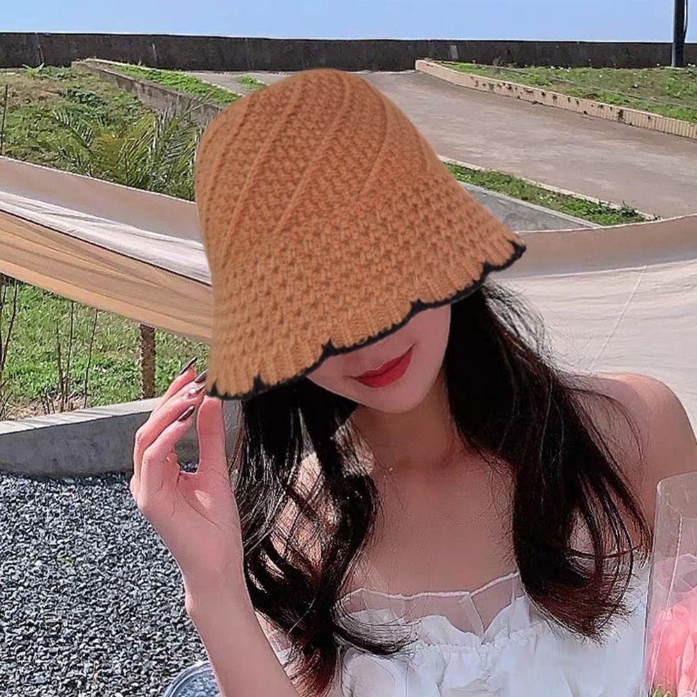 Warm Headgear Thick Winter Knitted Fisherman Hat Windproof Cold-proof Panama Basin Cap Thermal Bucket Hat Women Female Lady Girl