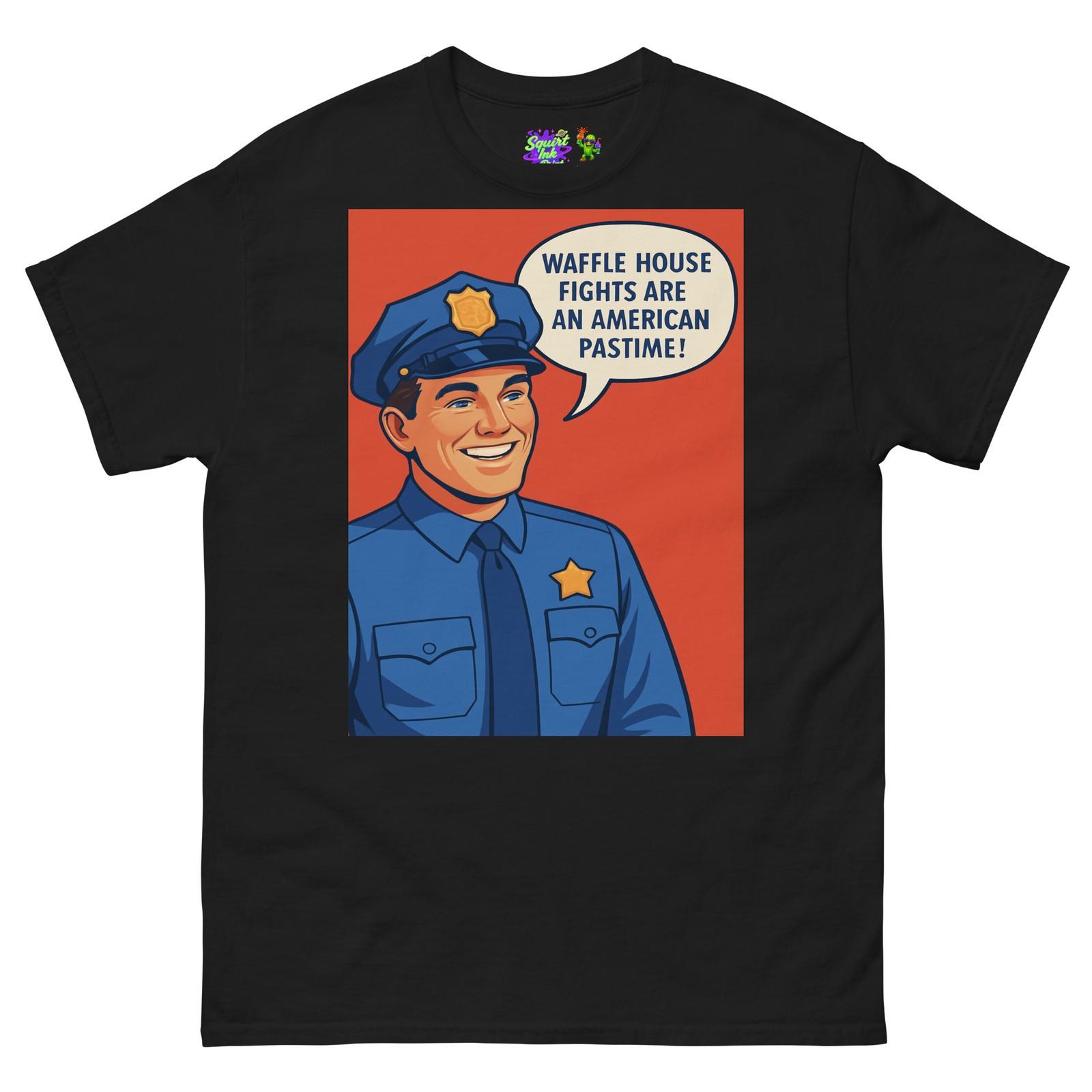 Funny Cop 12am Order And Back Up Waffle House Police Officer Pop Art T Shirt Mens Womens Tees Top 3XL