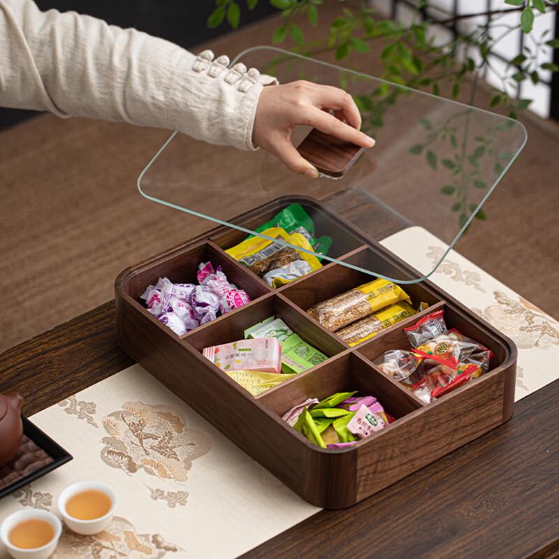 Шестисекционная коробка для сухофруктов из древесины черного ореха