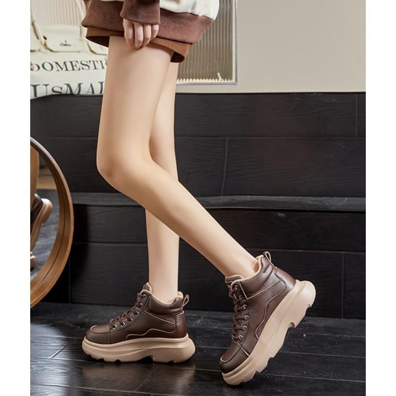 Winter Warm Women Sneakers Genuine Leather Thick Plush Snow Boots Thick Soled Height Increase Casual Shoes Women Ankle Boots