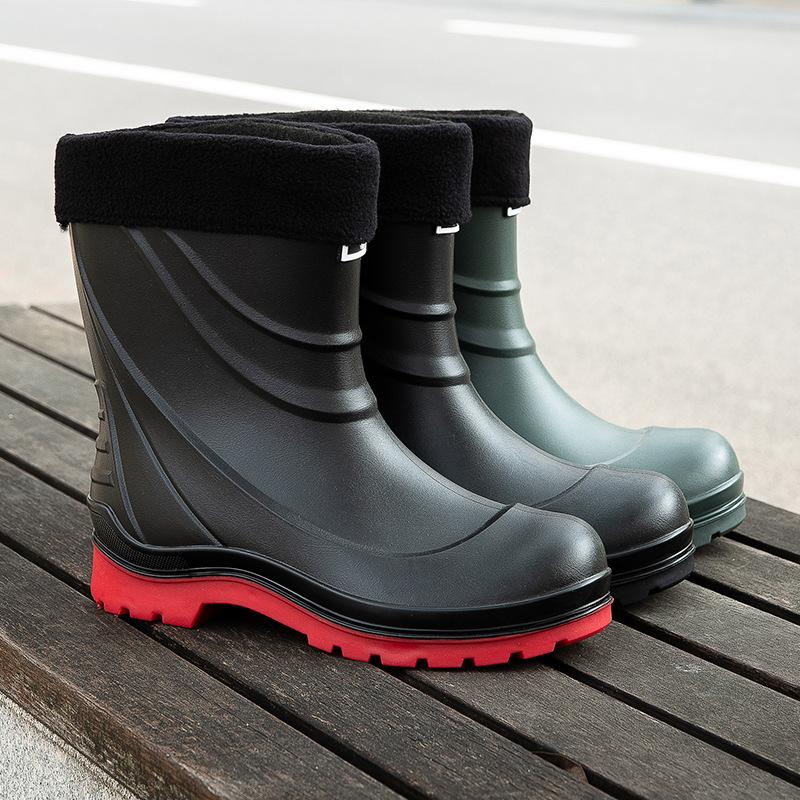 Fashion Bundle Rain Shoes New Short Tube Non-slip Medium Tube Rain Shoes Short Water Shoes Velvet Outdoor Work Rubber Shoes Batch