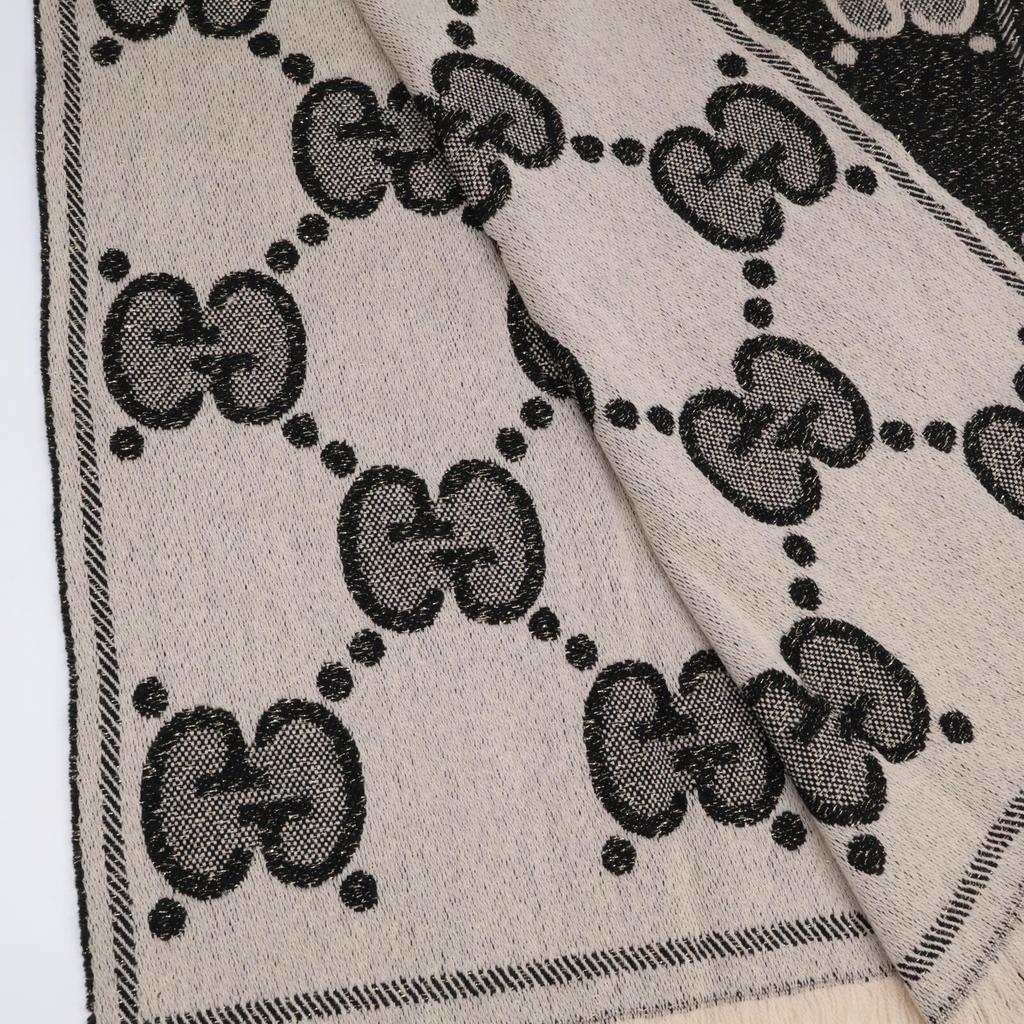 GUCCI 598993 GG glitter jacquard Scarf Black/Ivory/GoldUsed