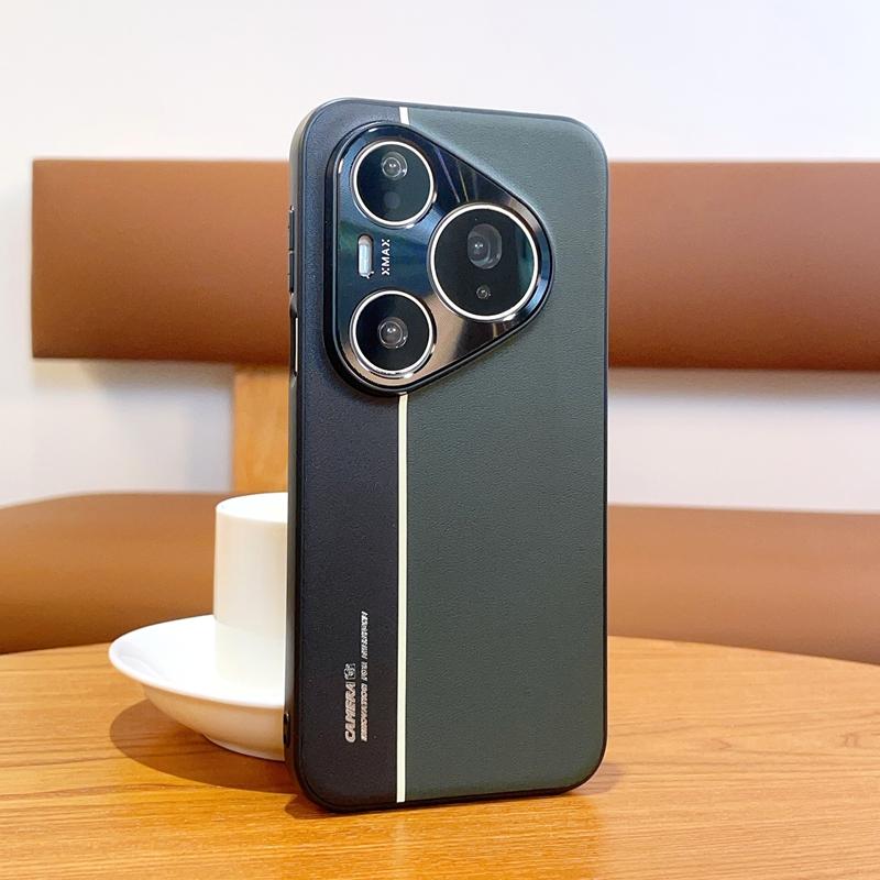 Luxury Fluorescent Line PU Leather Case for Huawei Pura 90 Pro Max 80 Ultra P80 Pro P70 Pro+ Soft Edge Metal Lens Ring Cover