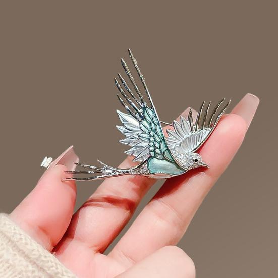 Brooch Pin, 3D Bird Design Lapel Pin with Cyan-Blue Enamel Wings And Translucent Rhinestones, Sparkling Luster Badge for Suits Dresses