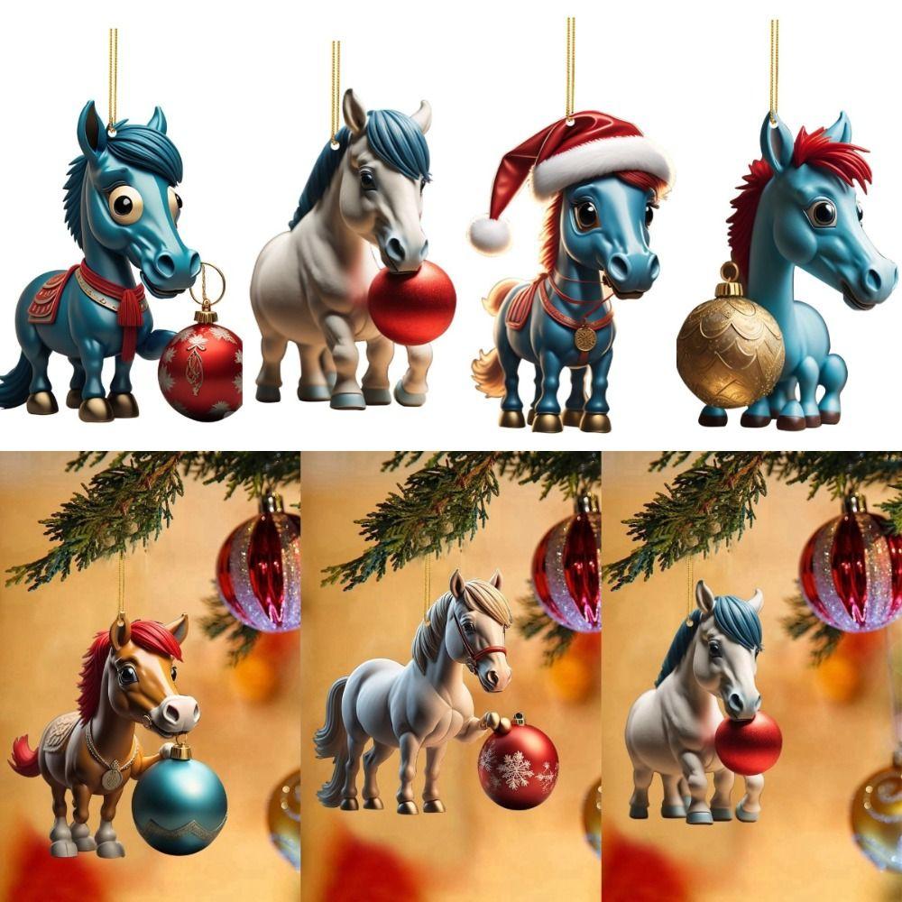 2D Flat Christmas Hanging Pendant Acrylic DIY Accessories Car Horse Pendant Multi-scene Xmas Tree Hanging Ornament Navidad Decor