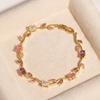 Braccialetto Rosa con Zirconia Cubica e Fiori di Vite, Braccialetto Metallico Dolce e Romantico per Donne Gioielli Regali per Matrimoni e Feste