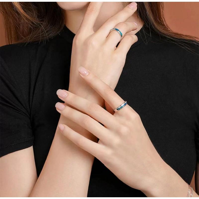 Starry Sky Couple Rings Set Sterling Adjustable Geometric Design Romantic Gift Her Him