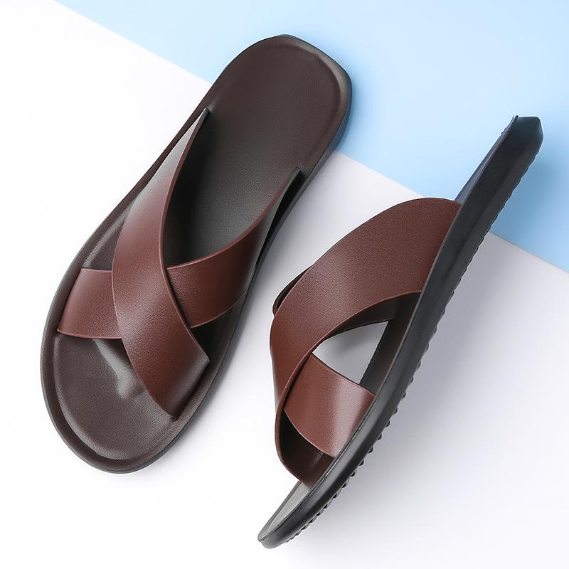 Fashion New Outdoor Summer Men's Slippers Walking Sandals Leisure Men Leather Slides All-match Travel Half Drag Non-Slip Male Flip-flops