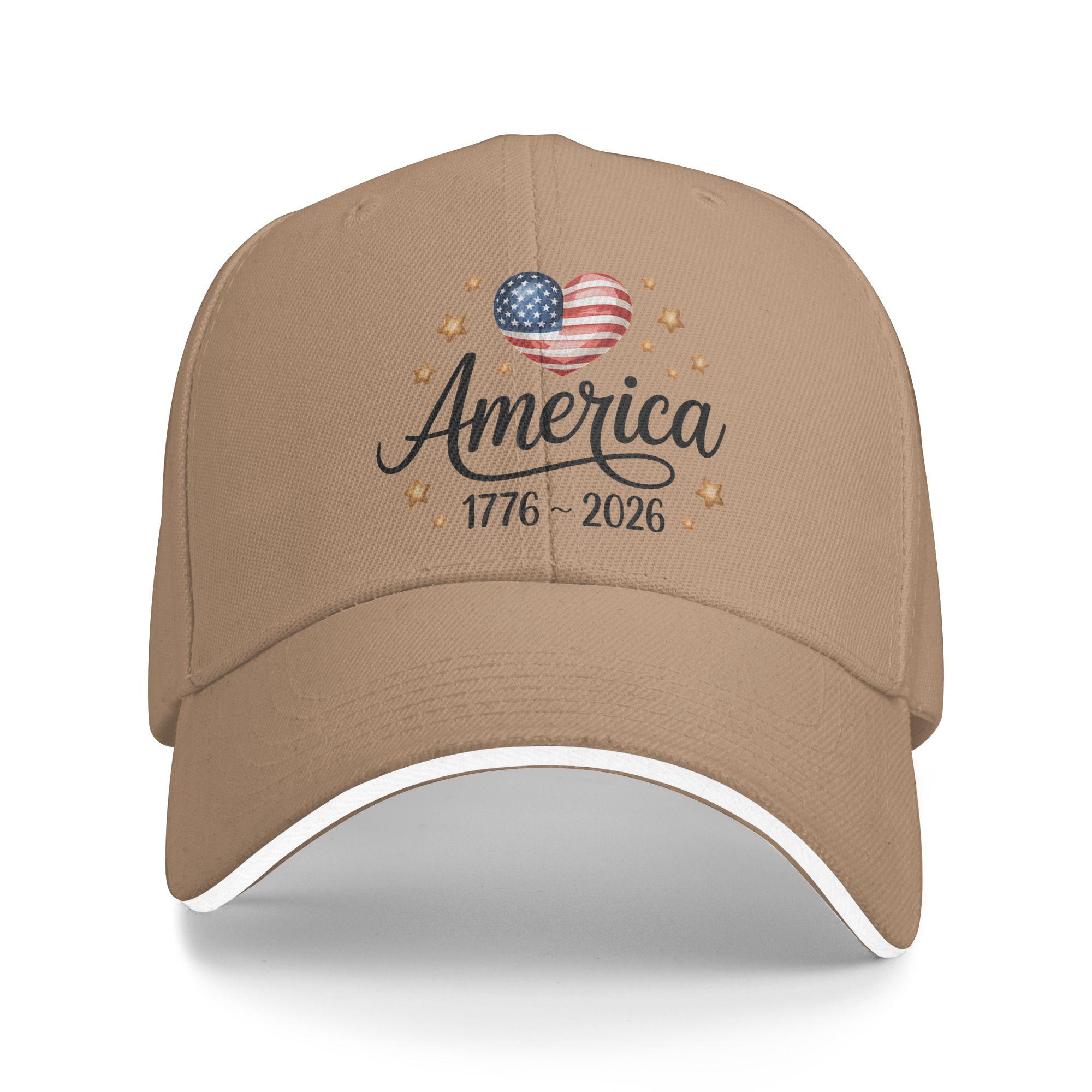 

Flag Heart 1776 2026 July 4th 250th Birthday Sun Baseball Cap Summer Design Print Hip Hop Hats Men Hiking Fishing Snapback Cap As Picture хаки