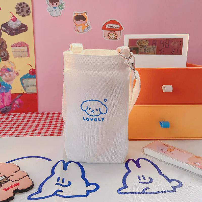 2025 Niedliches Zimt-Hund Wasserbecher- und Thermosflaschen-Set mit Canvas Umhängetasche