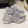 Large size dad shoes women 2025 silver new autumn mesh versatile thick sole breathable height increase casual sports shoes 42