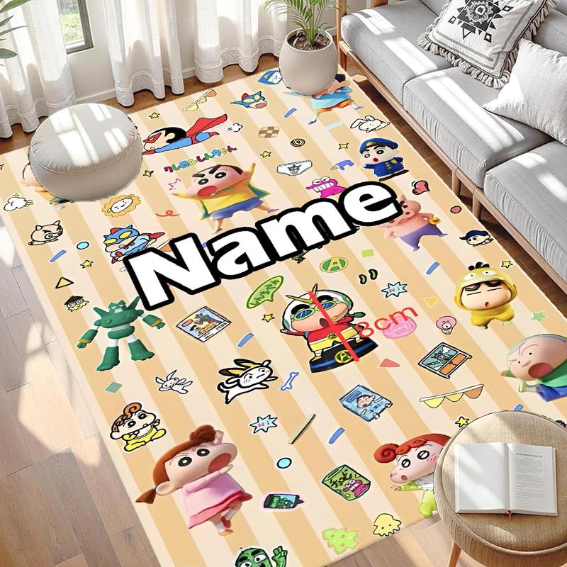 Custom Name Personalized Crayon Shin Print Carpet, Versatile Home Decor Rug, for Playroom, Apartment, Balcony, Entryway, Hallway Gift