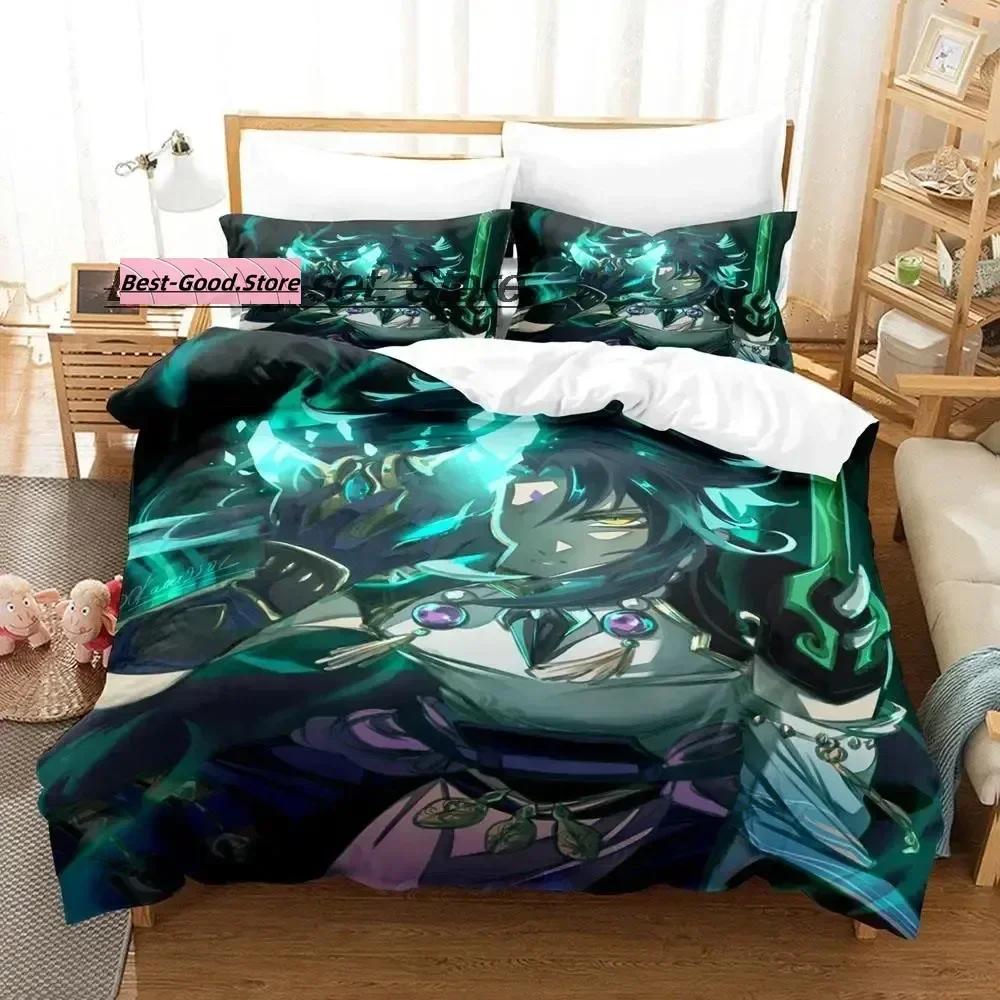Game Genshin Impact Xiao Genshin Impact Bedding Set Duvet Cover Sheet Printed Pillowcase Full Queen King Size Comforter Bedroom
