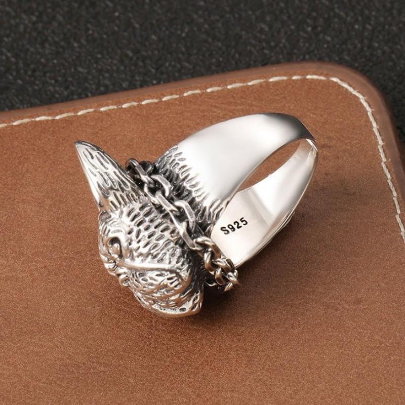 Adjustable Open Ring Men Women Sterling Retro Vintage Dog Head Geometric Statement