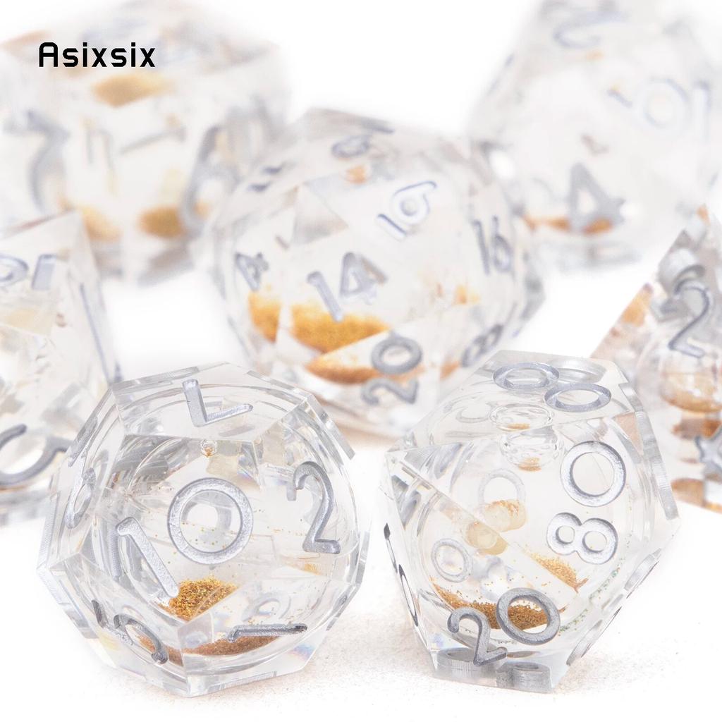 7 Pcs White Silver Number Sharp Edge Resin Dice Polyhedral Dice Suitable for Role-Playing RPG    Board Game
