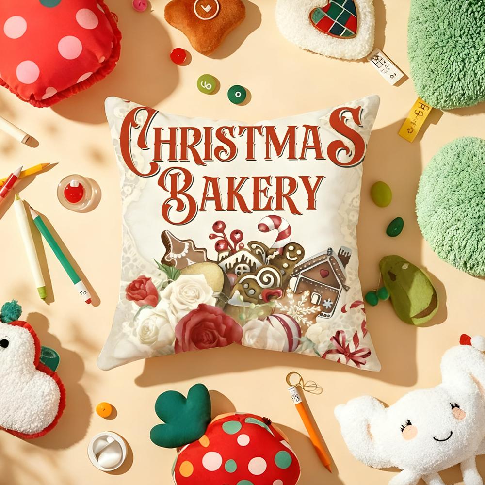 Merry Christmas Home Decoration Cushion Cover Plush Fabric Soft Double-Sided Printed Sofa Warm Winter Home Gift Pillow Cover