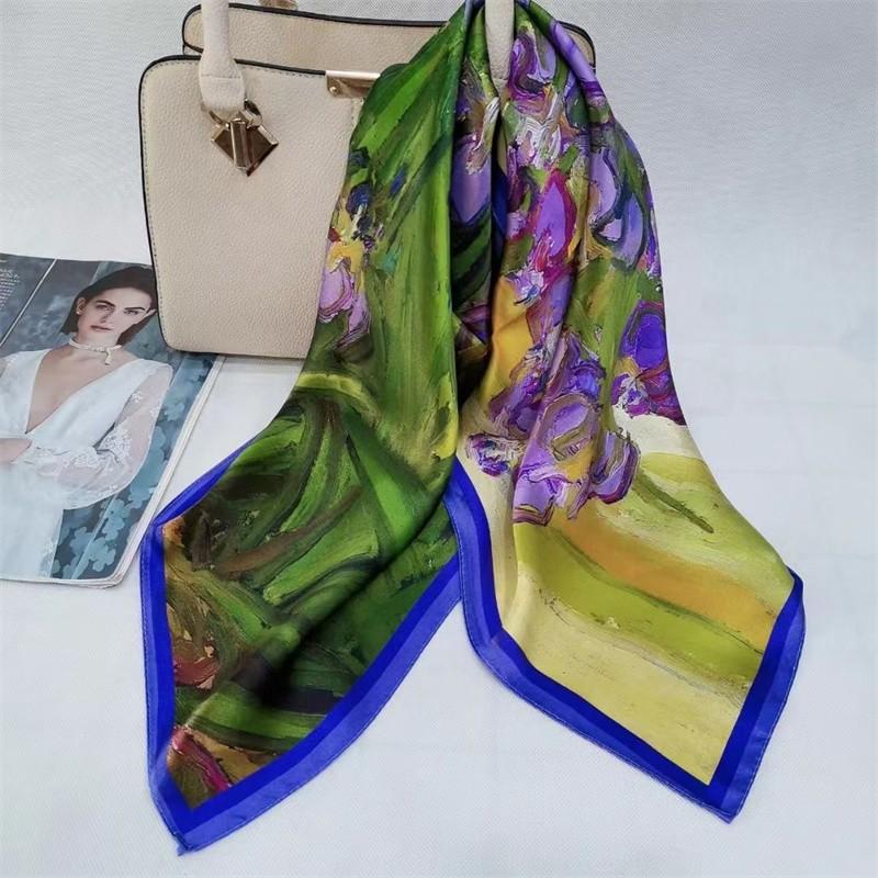 Lenço Quadrado de Cetim de Seda 100% Puro Alta Qualidade para Mulheres Estampado Bolsa de Mão Pulseiras de Pulso Xale Feminino Lenço de Pescoço Foulard