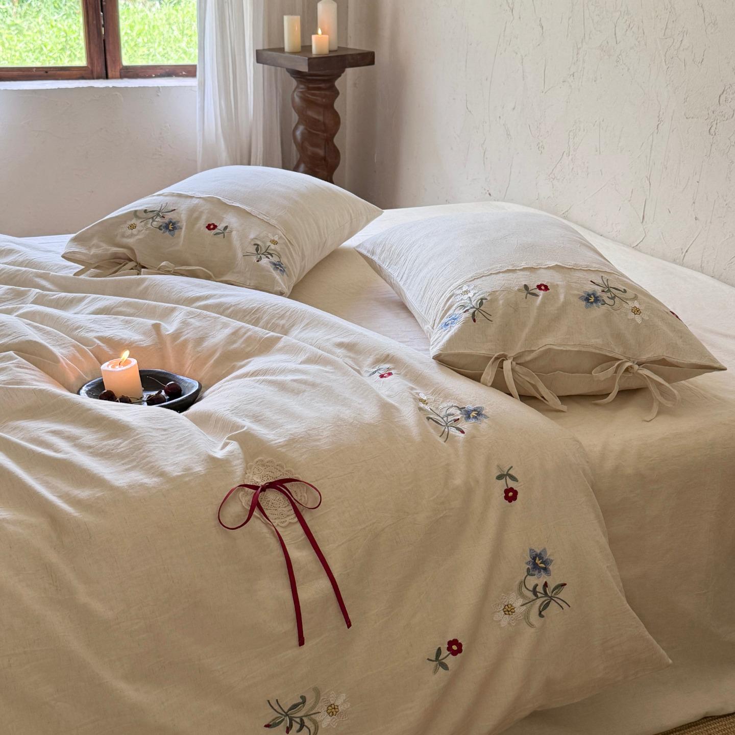 French Retro Embroidered Cotton & Linen