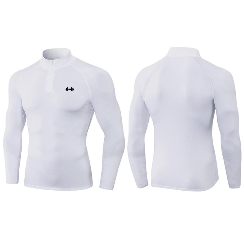 Muscleguys Kompressionsfeder Herren Langarm Sport-Poloshirts Fitness Laufen T-Shirts Hantel-Aufdruck Eng Anliegend Joggen Fitnessstudio Muskelkleidung