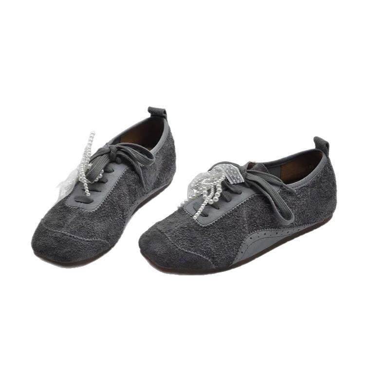 Lace-up mid-mouth single shoes women's 2025 spring and autumn new Korean version color matching casual Doudou shoes women's versatile soft-soled small