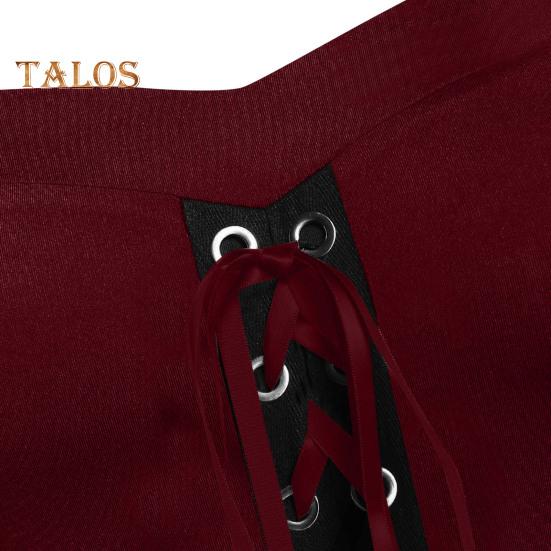 Vinatge Damenkleid, unregelmäßige Hornärmel, einfarbig, A-Linie, großer Saum, schmale Taille, plissierter Schnürriemen, mittelalterliche Halloween-Party, Cosplay-Kostümparty