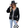 2023 Women's Casual Sweater Large Size Color Matching Pocket Coat V-neck Loose Sweater