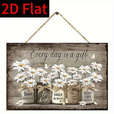 1 Stück 2D Flaches Holzschild 30*20cm Rustikale Holz-Hängeplakette mit Inspirierenden Zitaten und Gänseblümchen-Design, Heim-Wanddeko für Wohnzimmer