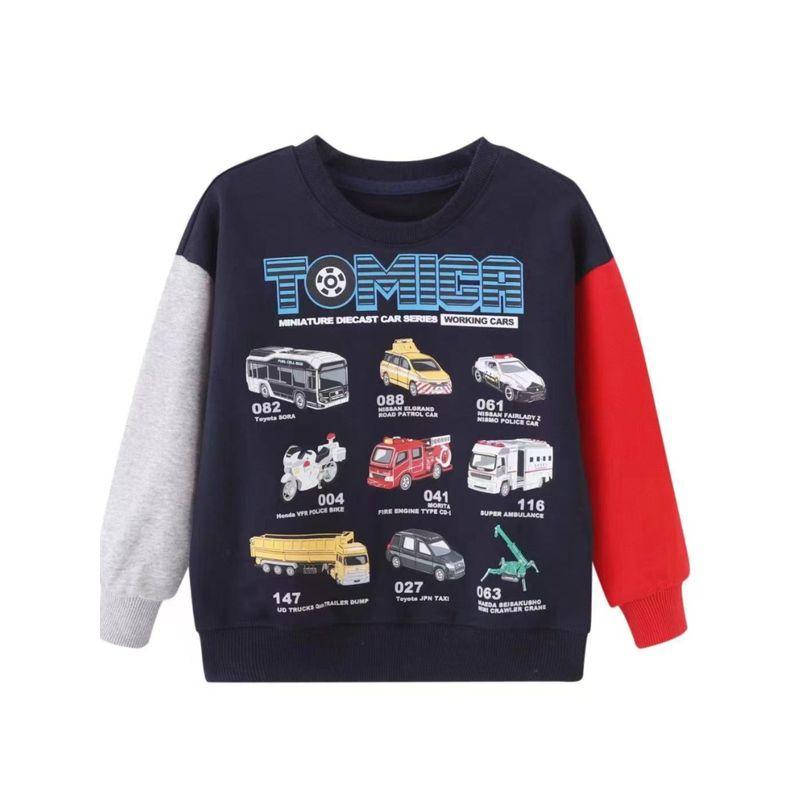 New Export Original Children's Sweatshirt with Cartoon Construction Vehicles for Boys, Pure Cotton Pullover Crew Neck T-Shirt