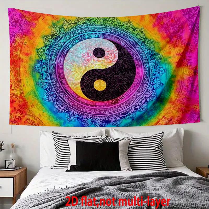 VIKAMA MandalaStyle YinYang Tai Chi Tapestry Colorful Artistic Banner Wall Decoration For Living Room And Bedroom
