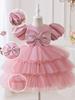 Flower Girl Princess Dress For Weddings Summer Kid Formal Bow Long Gown For School Evening Party Children New Year Cloth AL6056