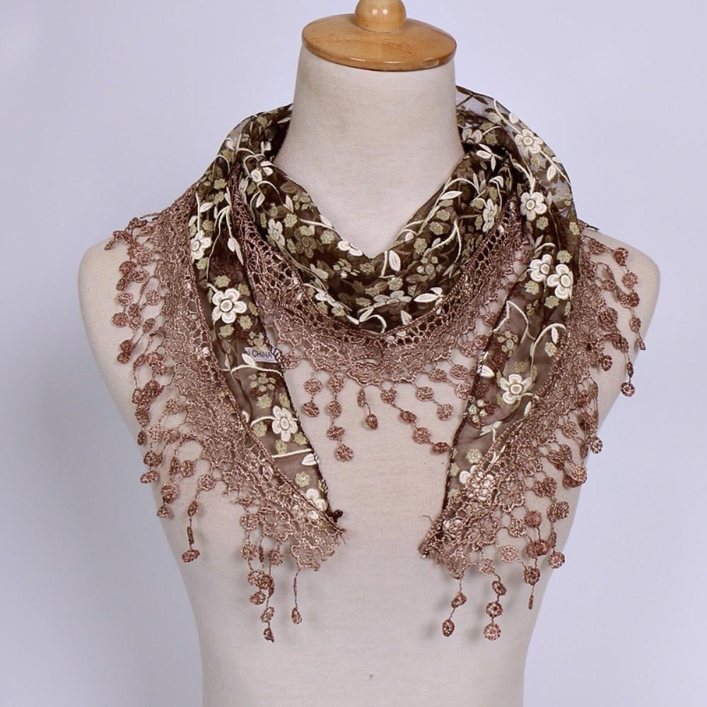 Transparent Floral Lace Triangle Scarf Casual Sunscreen Scarf Versatile Tassel Shawl  Female кофейный