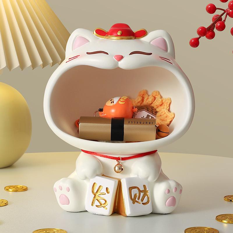Fortune Cat Luxury Desktop Ornament & Key Holder for New Home/ Living Room Decor Gift