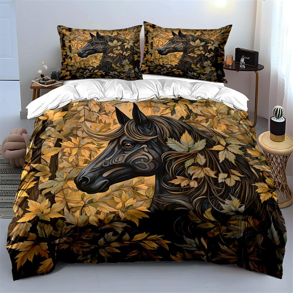 Autumn Horse Wall Art Set Multiple Sizes Kid'S And Adults' Bedroom Exquisite 3Pc Bedding Set, Gift