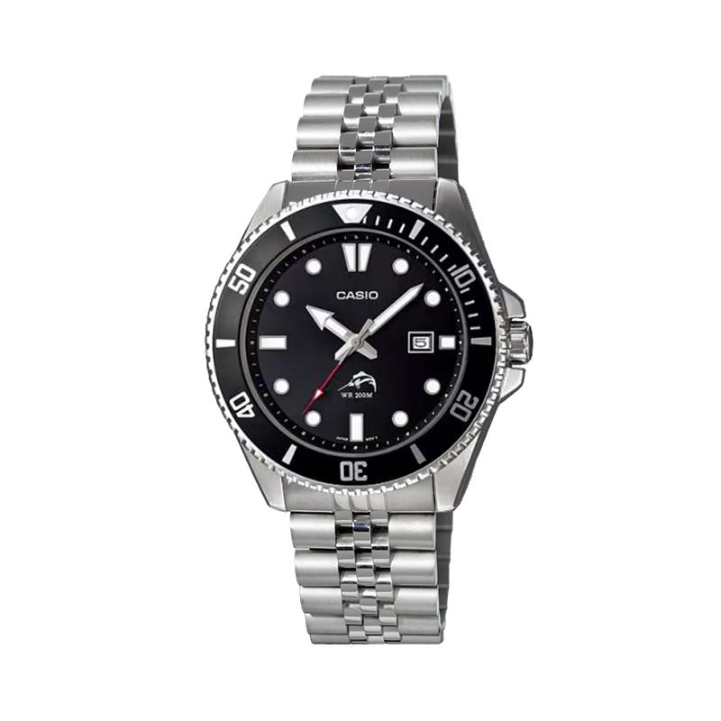 Casio Collection personnalisée MDV 106 1 Mouvement à Quartz Bracelet en Acier Inoxydable Montre Unisexe Cadran Noir MDV-106-1A(Watch4--)