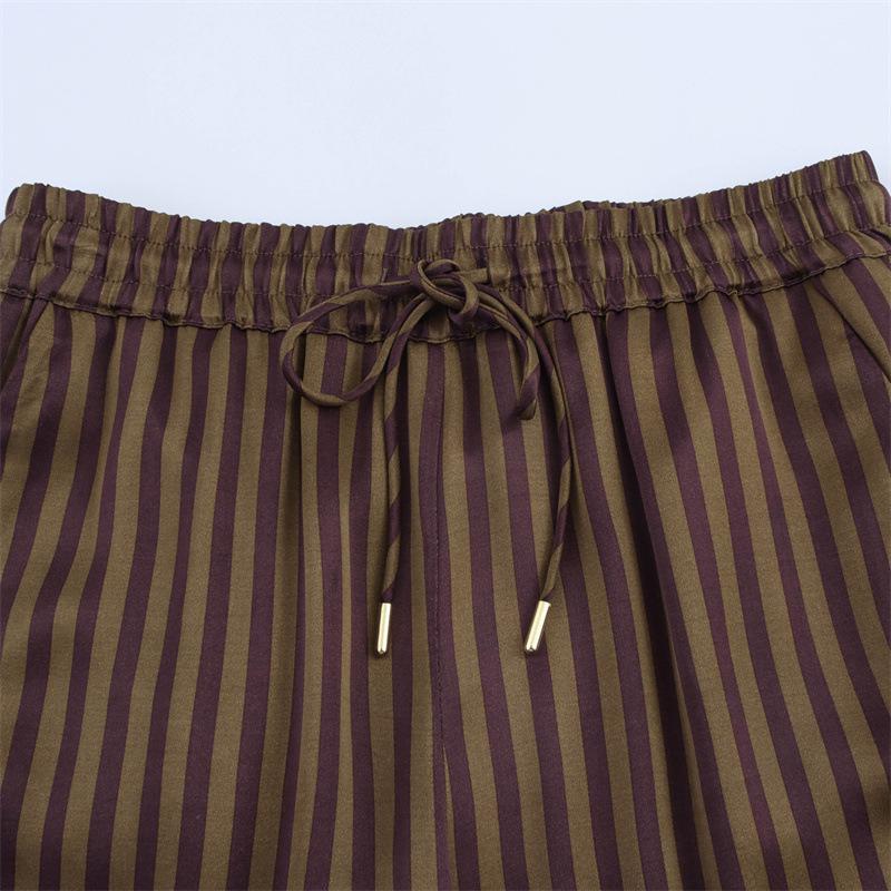 TAOP&ZA Spring/Summer Women's Striped Silk Satin Shirt and Casual Pants Set
